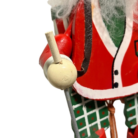 Vintage Wooden Pull String Golfer Santa Kitschy Large Christmas Ornament - Picture 9 of 11